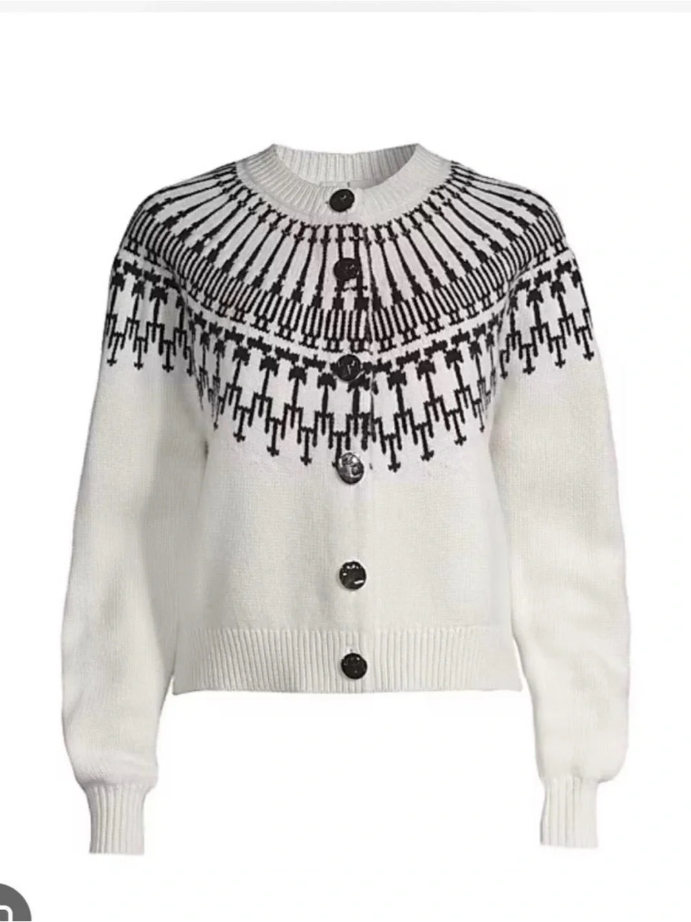 Tory Burch Cream and Black Nordic Yoke Cardigan